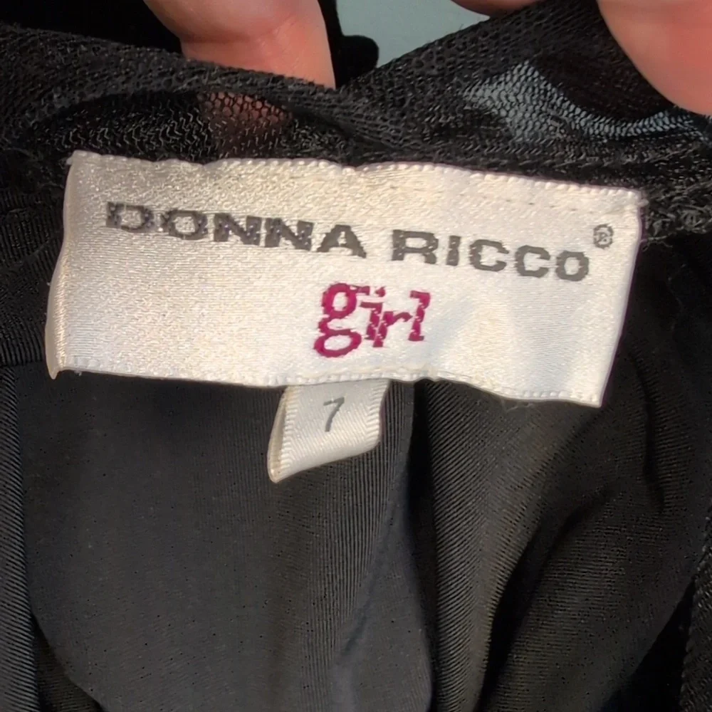 Donna Ricco Girl Vintage Black Stretch Velvet Dress Sheer Swiss Dot Accent 7